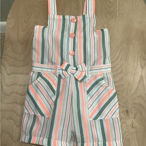 Striped Kids Overalls with Bow Accent